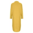 thumbnail image 4 of BLTIBY Womens Cotton Linen Plain Midi Dress Casual Fall Plus Size Dresses Loose Fit Long Sleeve Shirt Button Down Lapel Dress with Pockets Yellow 4XL, 4 of 5