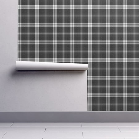Removable Water-Activated Wallpaper Galaxy Plaid Black And White Tartan