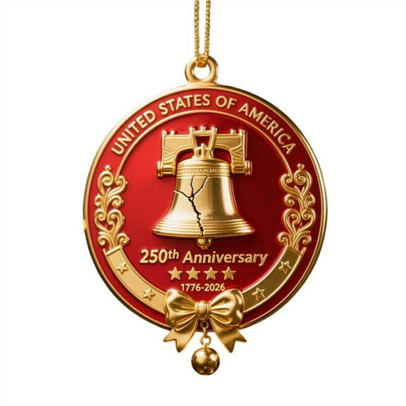 United States 250th Anniversary Bell Ornament,Christmas Gold 250th Anniversarybell Ornament,Vintage-Style Acrylic Commemorative Doorbell for Patriotic Holidays, Christmas Tree(Red Gold)