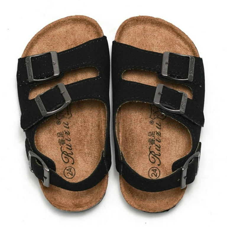 Girls Boys Cork Footbed Sandals With Adjustable Buckles Open