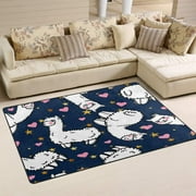 Wellsay Cute Alpacas and Hearts and Stars Non Slip Area Rug for Living Dinning Room Bedroom Kitchen, 1.7 ' x 2.6'(20 x 31 Inches), Nursery Rug Floor Carpet Yoga Mat