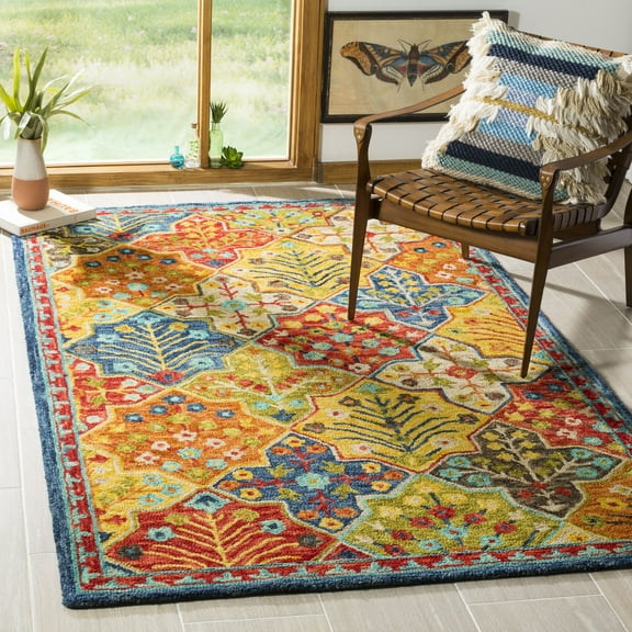 SAFAVIEH Aspen Warren Geometric Wool Area Rug, Blue/Orange, 8' x 10'