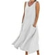 thumbnail image 2 of ICHUANYI Clearance Women's Summer V Neck Fashion Casual Solid Color Sleeveless Cotton Linen Long Dress(White, XL) ICHUANYI WER2023080908640, 2 of 8
