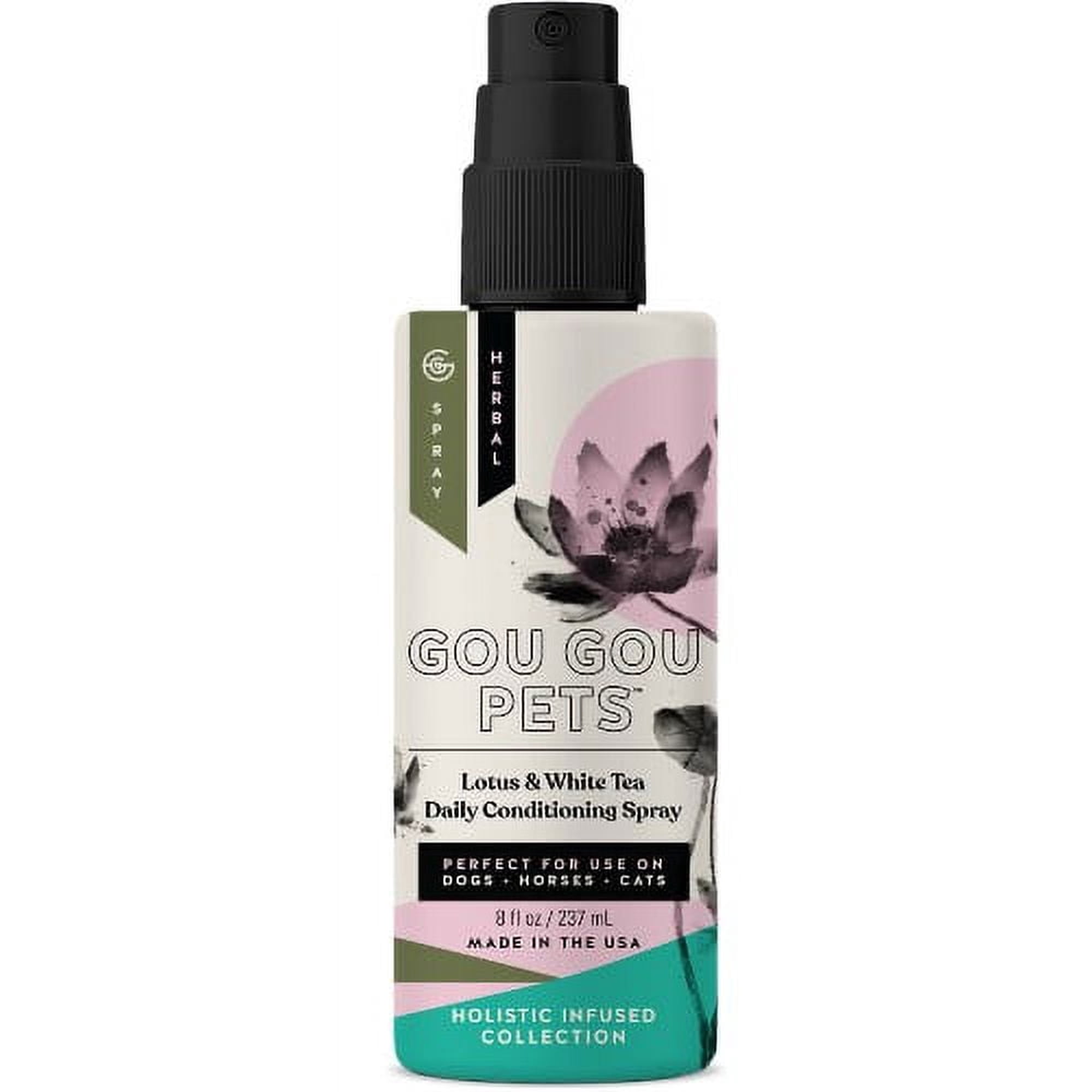 Gou Gou Pets Holistic Natural Derived Lotus and White Tea Leave-In Daily Conditioning Spray: Cleanse and Restore Your Pet’s Skin and Coat with Natural Ingredients - Made in USA - 8 oz
