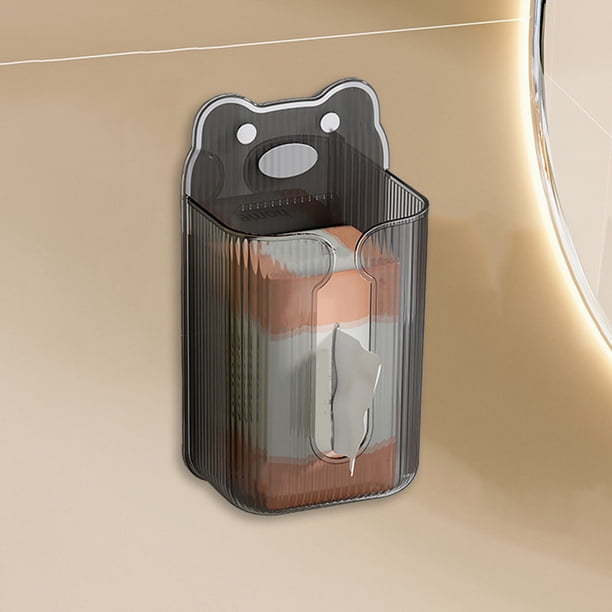 Caja de pañuelos de pared para baño, sin instalación de taladro, diseño de oso de plástico beige, 9.84x5.4x3.54in, 1 pieza