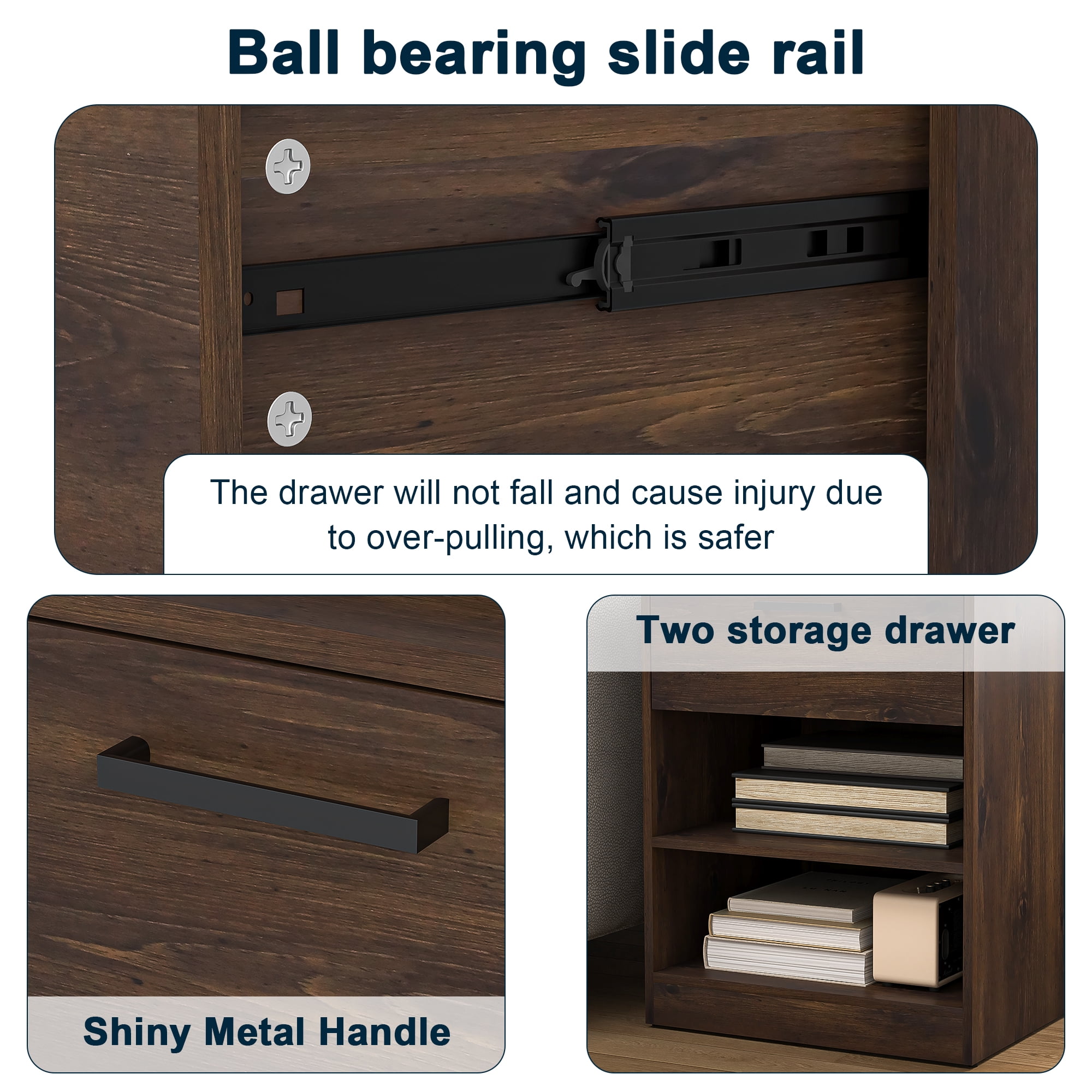 Demi Bonn 18.9" Side Table with Fast Charging Station USB C Cable Fast Charging, Wood End Table Nightstand with Drawer and Shelf for Living Room, Brown