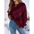 thumbnail image 4 of Women'S Casual Striped Round Neck Lantern Long Sleeve Pullover Sweater Red XL, 4 of 9