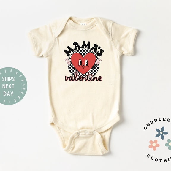 Mama's Valentine Baby Bodysuit, Retro Mamas Valentine Boy Girl Baby, First Valentines Day New baby Gift