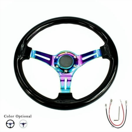 350mm 14inch Universal ABS Deep Dish Racing Steering Wheel Neo Chrome & Black