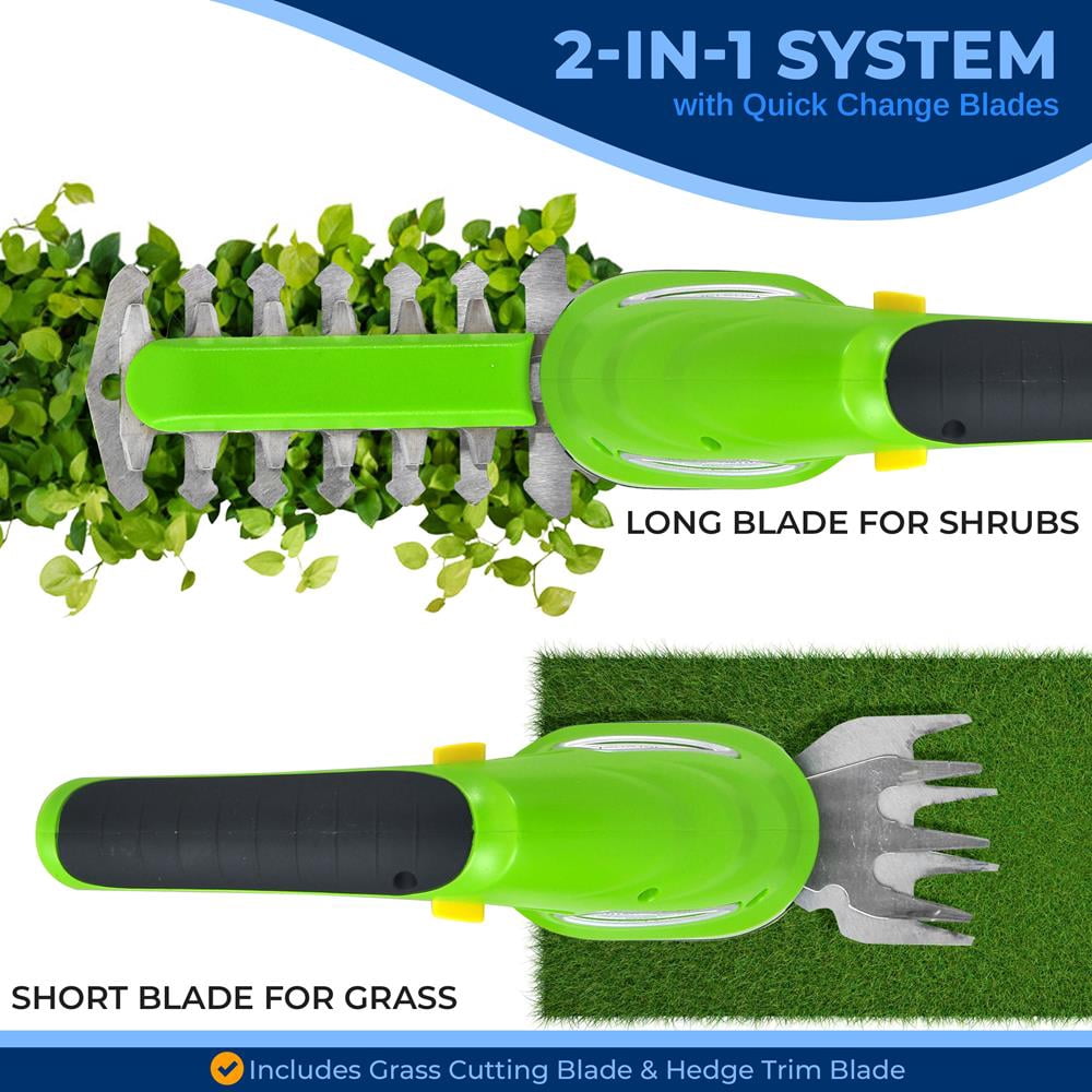 SereneLife Cordless Handheld Grass Cutter Shears – Portable Lightweight Electric Hedge Trimmer with Rechargeable 3.6V Battery, Changeable Blade Garden Clippers (Light Green)