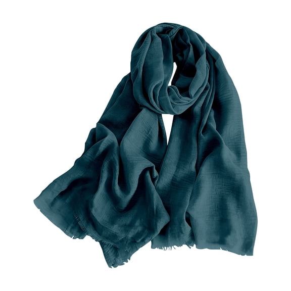 Oversized Cotton Linen Scarf, Fringed Beach Shawl with Wrinkled Texture, Lightweight Travel Scarf for Women, Picnic Blanket and Summer Cover Up Blackish Green