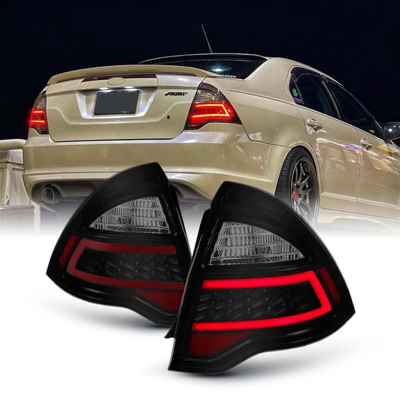 AKKON - For 2010-12 Ford Fusion Full LED Daytime Running Lamp Bar Tail Lights Black Housing Smoked Lens Set