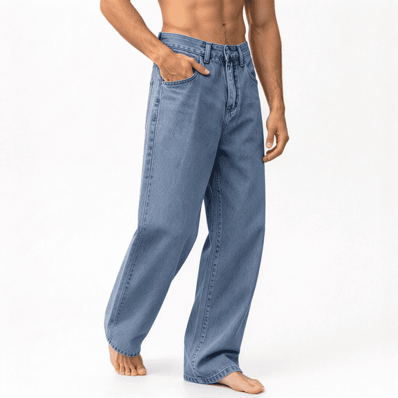 GSPCLAM Men's Wide Leg Jeans Y2K Vintage Baggy Jeans 90s Hip Hop Streetwear Regular Fit Denim Pants Sky Blue L