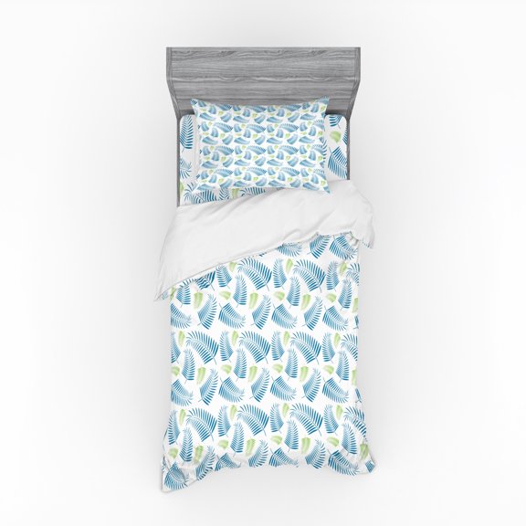 Ambesonne Tropical Bedding Set 3 Pcs, Palm Tree Leaves Pattern, Twin, Petrol Blue Lime Green