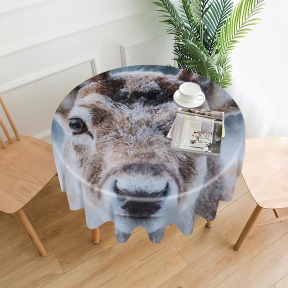 RKSupls 60 Inch Round Tablecloth, Deer Snow Winter Premium Polyester Straight Edge Wrinkle Resistant Washable Table Cover for Party Home Dining Decor