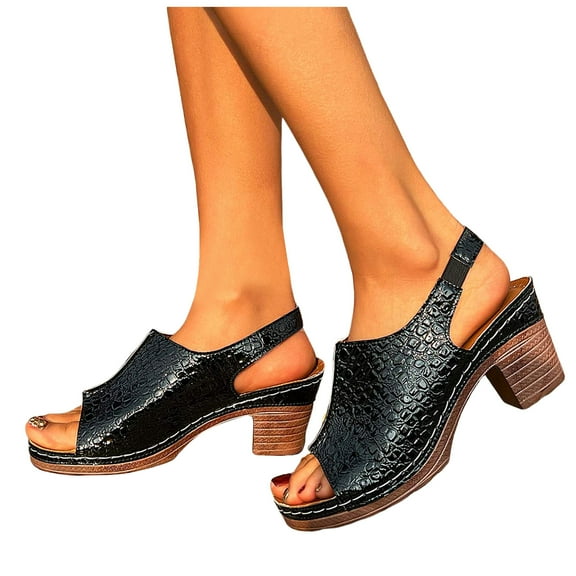 Dress High Heel Sandals for Women Ladies 2025 Summer Fashion Leather Peep Toe Chunky Heeled Dressy Shoes