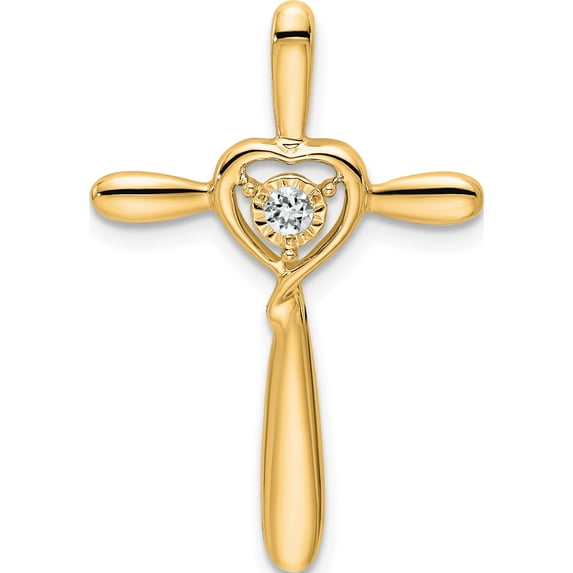 14K Yellow Gold White Topaz Cross W/Heart Chain Slide (Width 18.1) (Length 26.8) - Jbsp