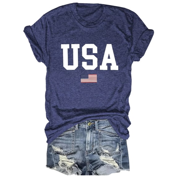 Scgirl Womens Short Sleeve Crew Neck T Shirts American Flag Summer Graphic Tee Tops
