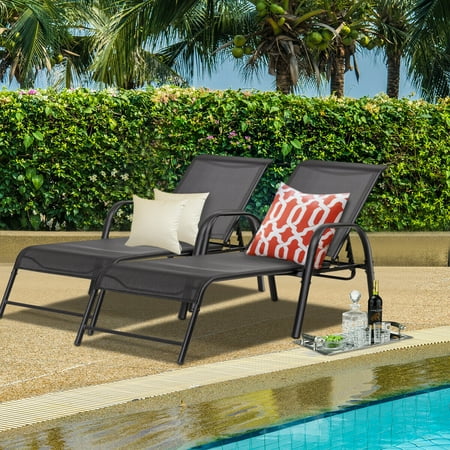 Set Of 2 Patio Lounge Chairs Sling Chaise Lounges Recliner