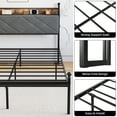 thumbnail image 2 of Metal Bed Frame with Charging Station, Canopy Platform Bed Frame with Upholstered Headboard and 4" Storage Shelf, Queen Size, 2 of 6