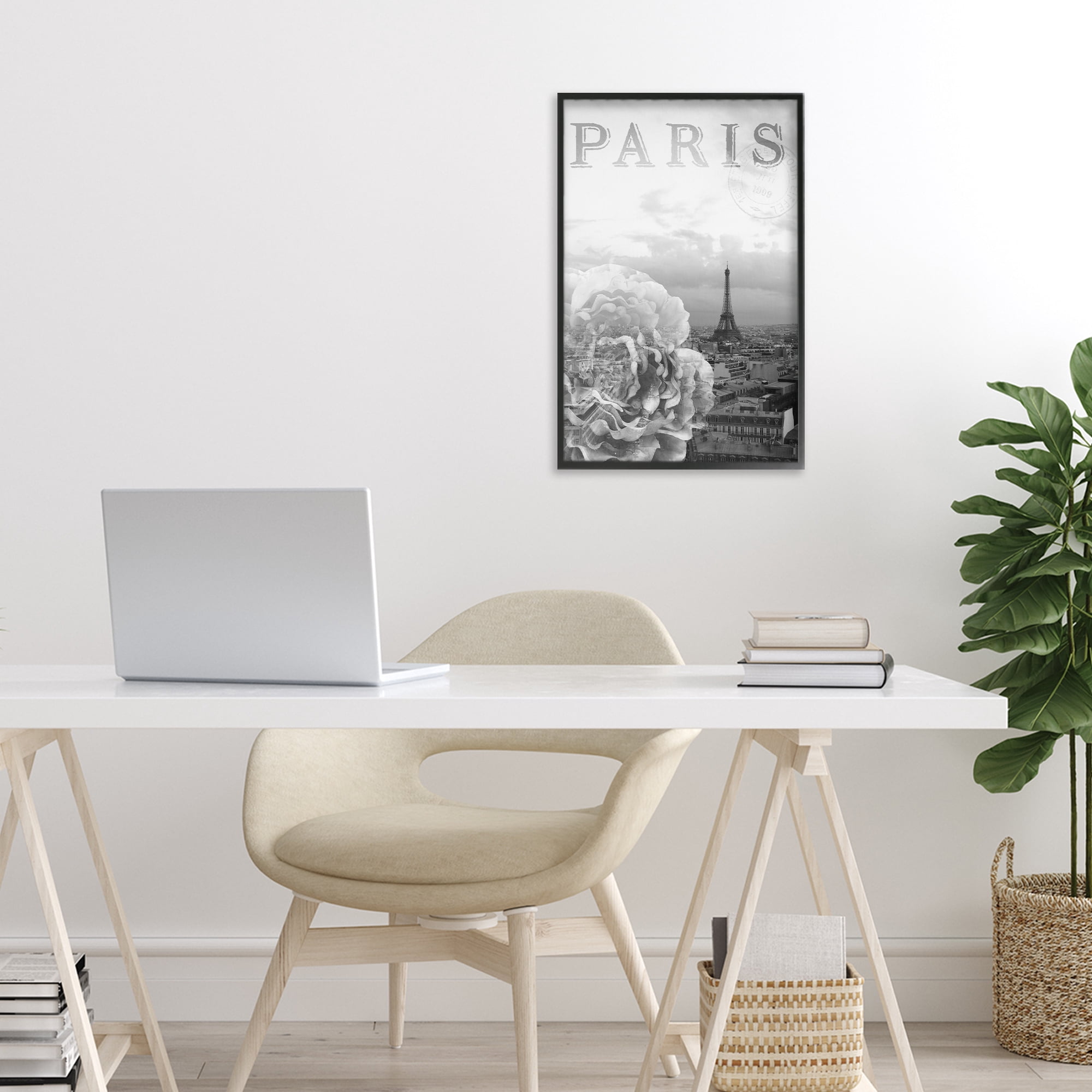 Stupell Industries Paris Postcard in Monochrome Black Framed Giclee Art, design by Emily Navas