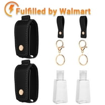 2 Pack 1oz/30ml Hand Sanitizer Travel Size, Empty Bottles Leather Sanitizer Holder with Keychain Portable Small Squeeze Bottle Refillable Container for Toiletry Lotion Liquid Soap Shampoo Black