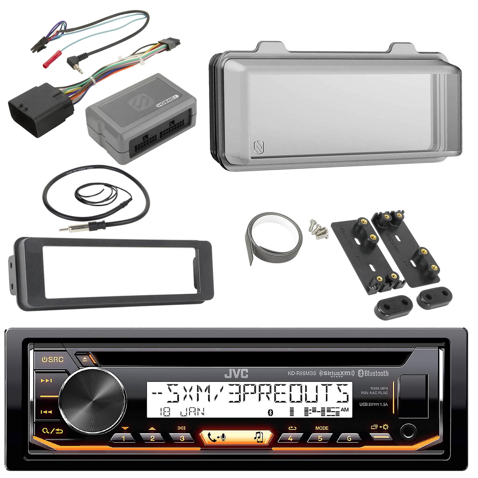 JVC KDR99MBS Marine Radio Stereo Receiver Bundle, 1998 2013 Harley