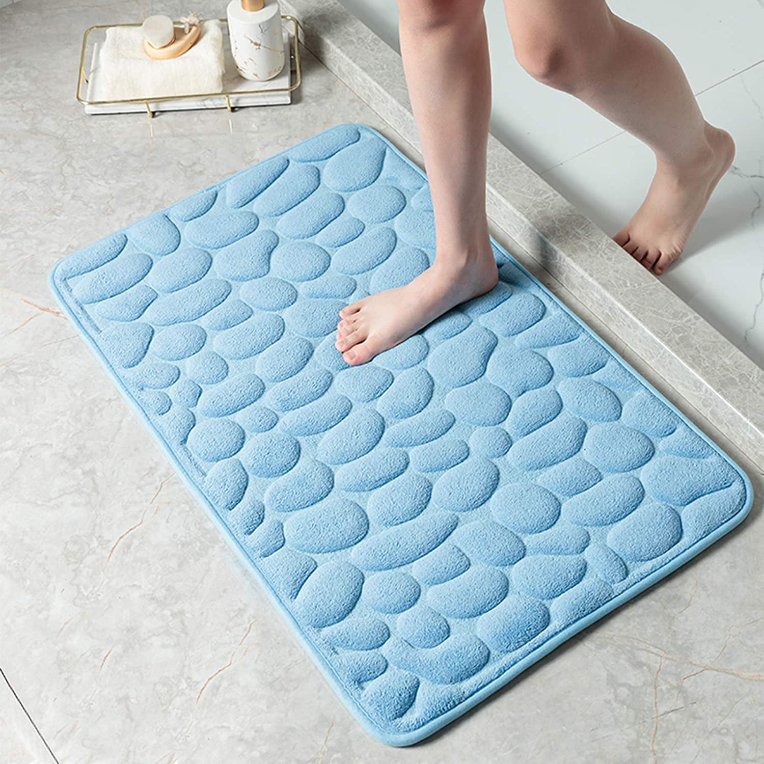 Memory Foam Bath Mat 20x30" Absorbent Non Slip Cobblestone Bathroom Rugs Grey 