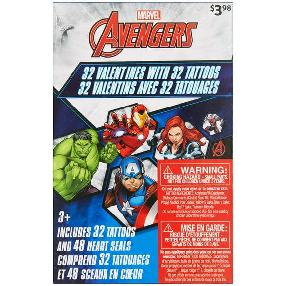 Cartes de Saint-Valentin Avengers avec tatouages, Multi-couleurs, 32 Compte