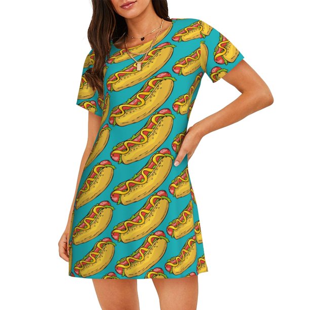 Easygdp Hot Dogs 8 Camisón de manga corta para mujer, informal, estampado
