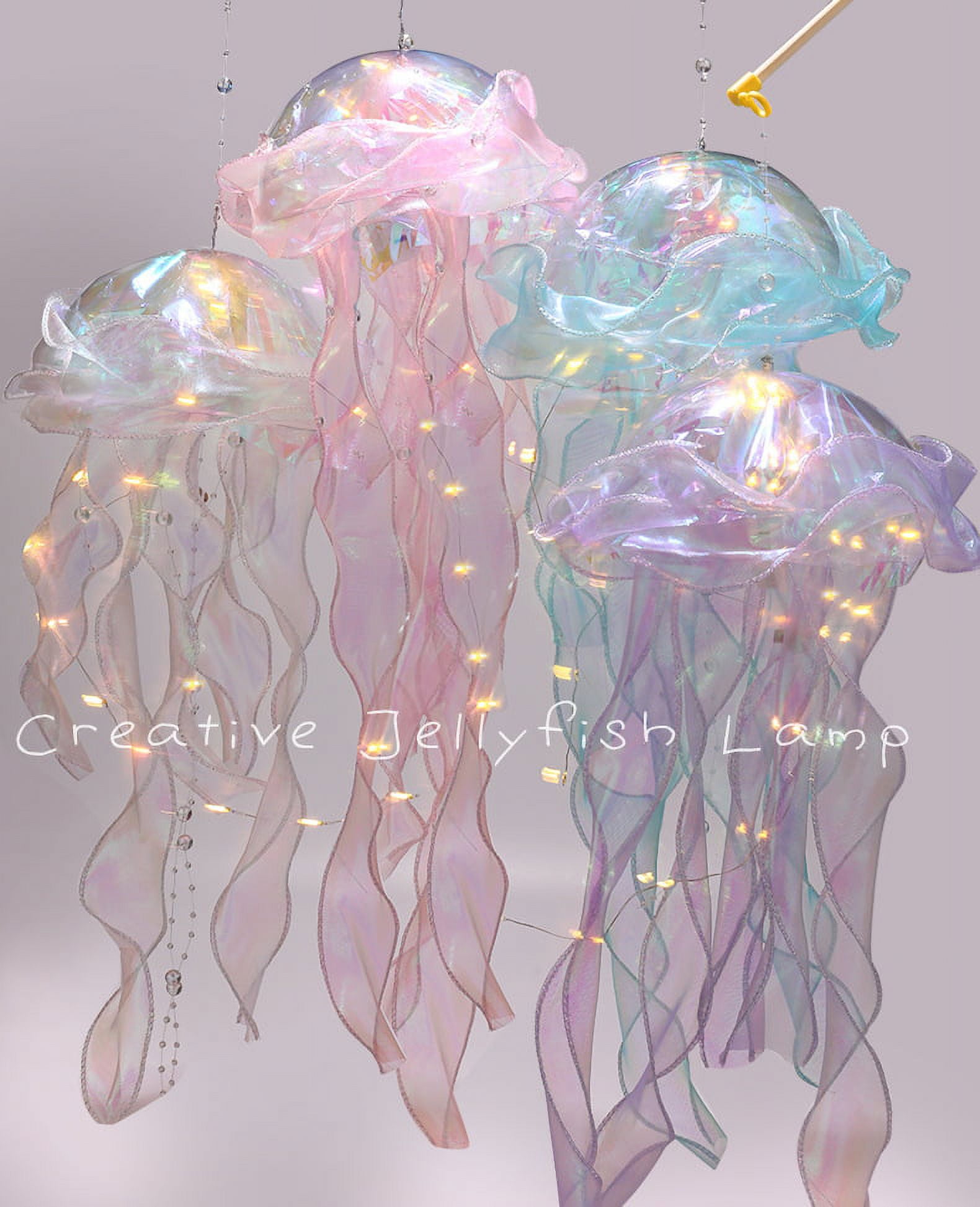 LJIABao 5pcs Iridescent Jellyfish Lanterns, Hanging Birthday Decorations, Holographic Centerpieces image 6