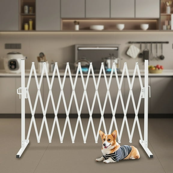 Expandable Folding Barrier, 130in White Safety Gate, Quick Setup Design, Combines Multiple Units, for Commercial and Home Use