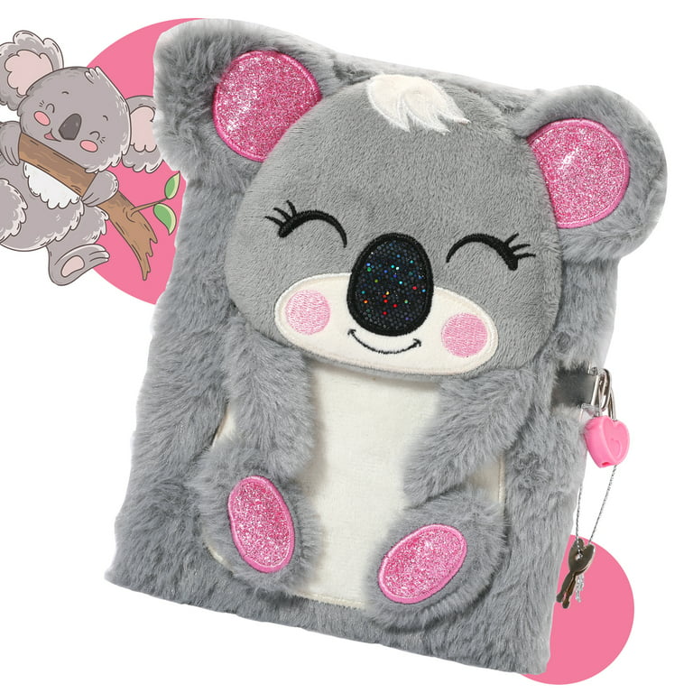PinkSheep Koala Furry Diary with Lock and Key for Boys Girls, Private Fuzzy  Journal Notebook for Kids