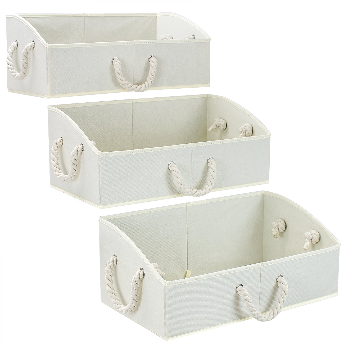 Sorbus Trapezoid Storage Bin Box Basket Set Foldable with Cotton Rope Carry Handles ? Great for Closet,Clothes, Linens, Toys, Nursery - Non-woven Fabric - (3 Pack, Beige)