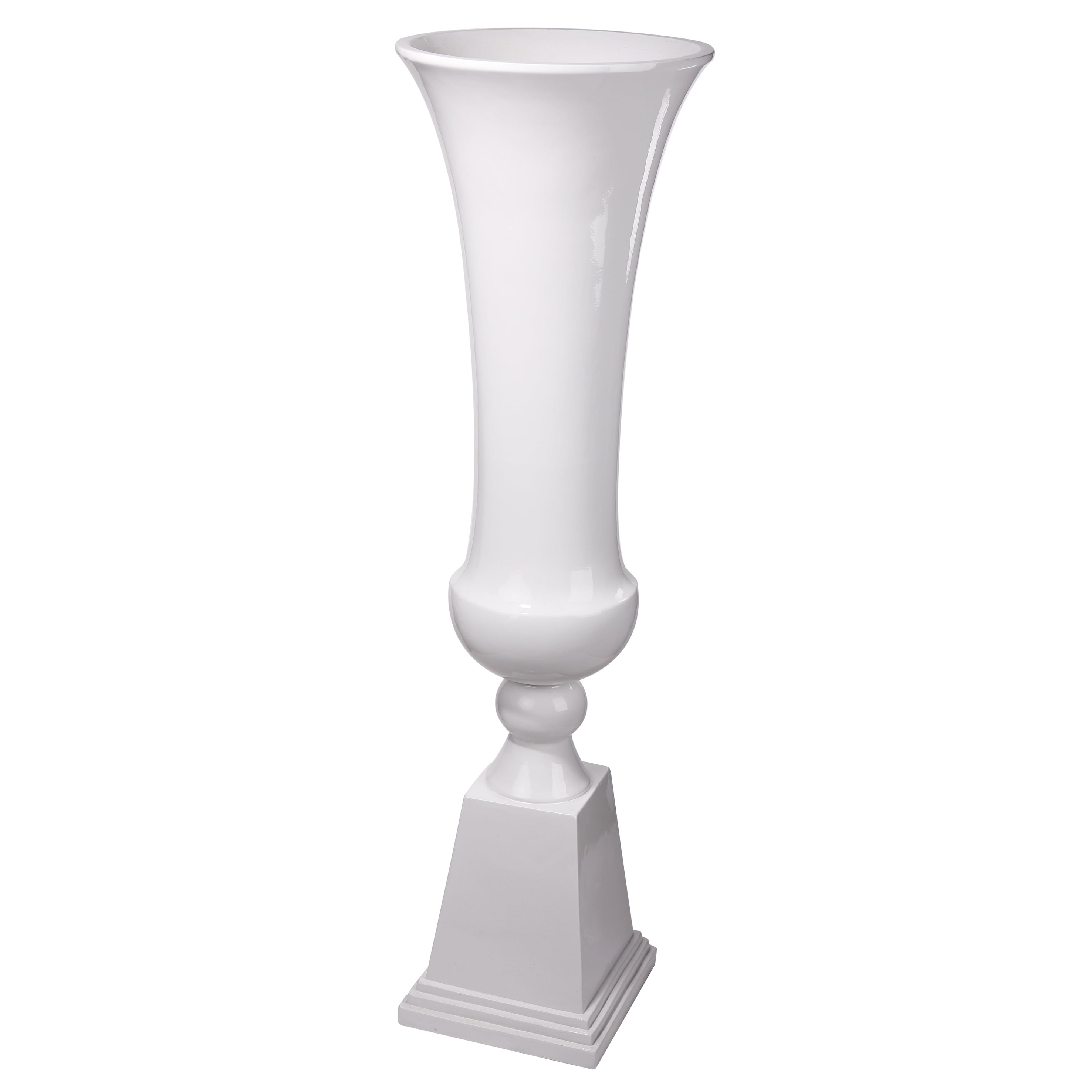 A&B Home Glossy White Tall Vase With Square Base Pedestal