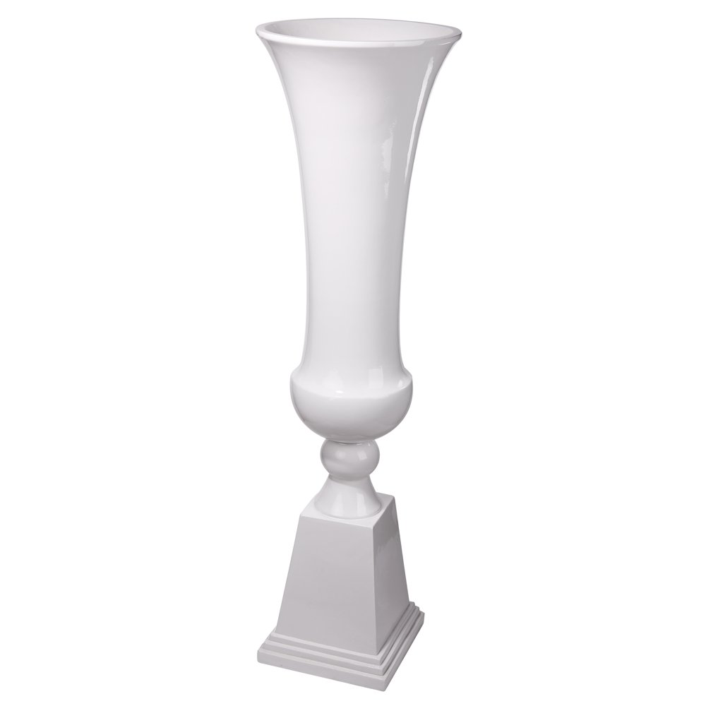 A&B Home Glossy White Tall Vase With Square Base Pedestal