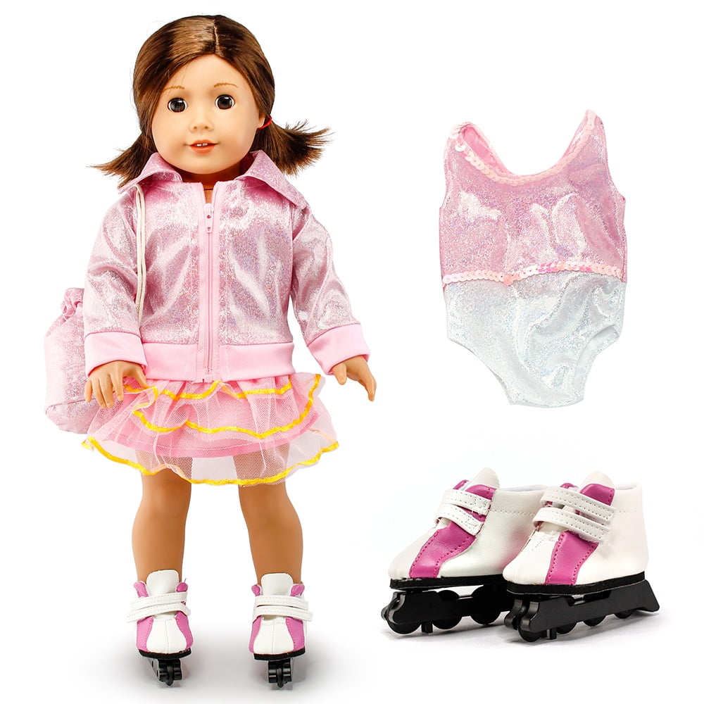 White Ice Skates Girl Skating 18 inch Doll Clothes Fits American Dolls 
