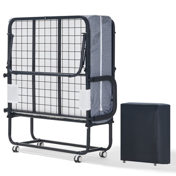 Betisef Folding Bed,75" x 38" Twin Size,W/ Sturdy Metal Bed Frame & 5-inch Thick Luxurious Mattress,Rollaway Guest Bed for Adult ,Portable Side Bag & 360 Degree Universal Wheel