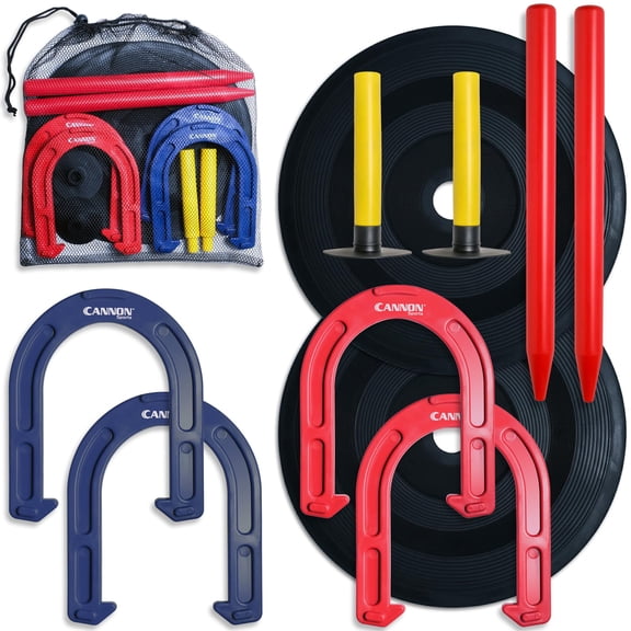 Cannon Sports 13pc Horseshoe Game Set – Portable Indoor/Outdoor Lawn Game with Safe Plastic Horseshoes & Carry Bag – Perfect for Backyard, Tailgates, Camping, and PE Classes