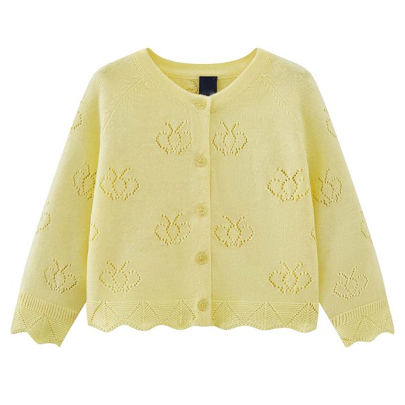 PEASKJP Uniform Cardigan Girls Girls Cardigan Sweater Toddler Kids Long Sleeve Button Knit Shrug Cropped Cover Up Jacket Tops (Yellow,4-5 Years)