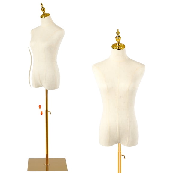 Female Mannequin, 2-Hole Position Mannequin Torso with Stand, Height Adjustable Torso for Clothing Dress Jewelry Display, Sewing, Beige