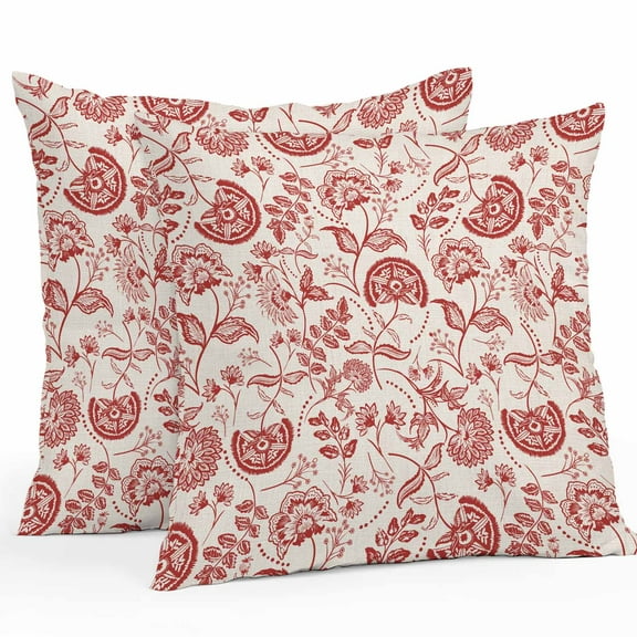 Boanket Outdoor Pillow Covers 20 x 20 Inches, Red Spring Floral Waterproof Throw Pillow Cover Set of 2, Summer Botanical Farmhouse Decorative Square Cushion Covers for Patio/Tent/Couch/Garden