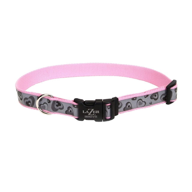 Collar para Perro Coastal Lazer Brite Reflectivo con Corazones Rosados 2.5 cm