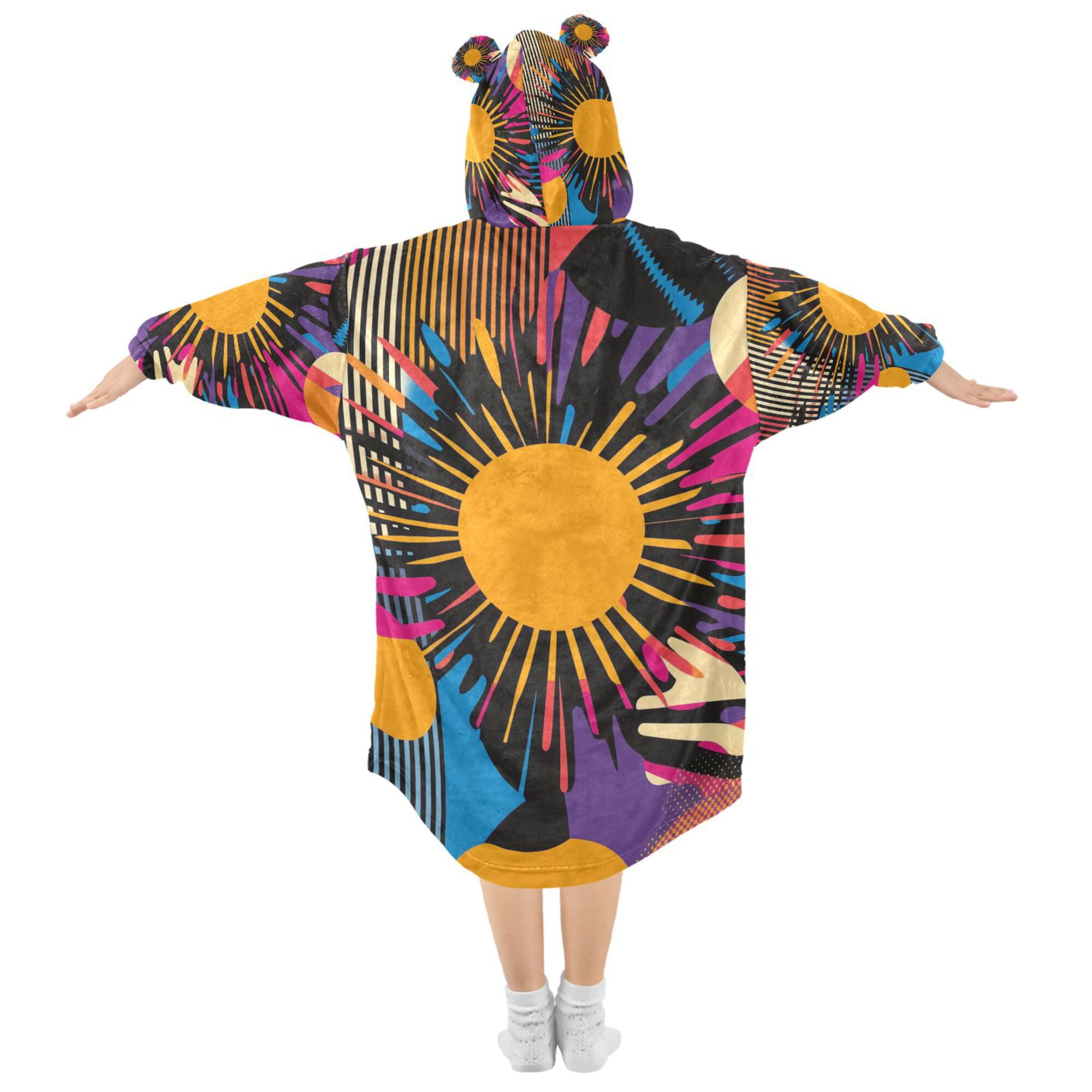 FORMRS Wearable Blanket Hoodie with Sleeves for Kids Cozy Flannel Sweatshirt, Futuristic Circles