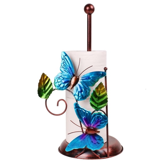 Osdhezcn Freestanding Iron Paper Towel Holder Decoration with Artistic Butterfly Accent