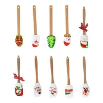 D-GROEE Christmas Silicone Spatula Santa Claus Pattern Spatula Christmas Cake Decorating Spatula Kitchen Silicone Spatula with Wooden Handle for Stir Butter Cream