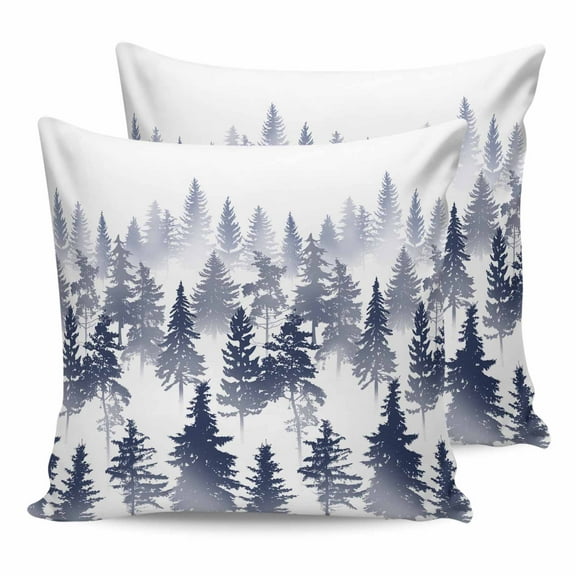 Outdoor Waterproof Throw Pillow Covers Set of 2 Pine Tree Decorative Pillowcases Square Outdoor Pillows Cushion Case 16x16 Inch Nature Foggy Forest Blue Ombre Patio Pillows for Couch Sofa Bed Garden