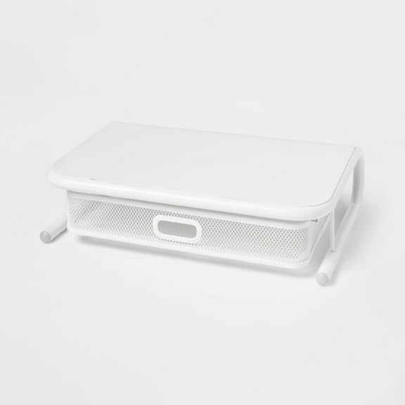 Mesh Monitor Stand with Drawer White