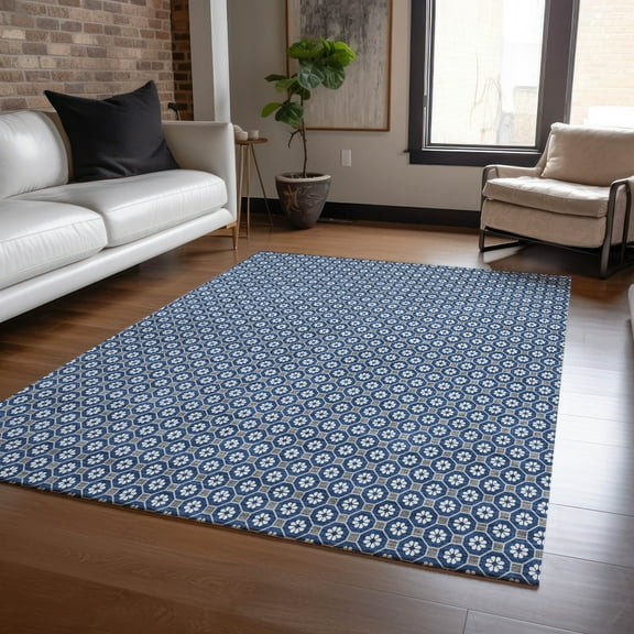 Addison Rugs Chantille Indoor/Outdoor Transitional Lattice Navy Washable Rectangle Rug, 10' x 14'