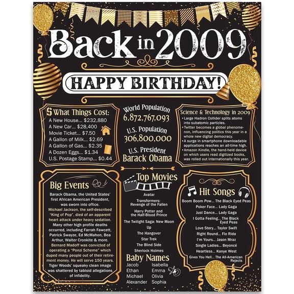 17th Birthday Party Decorations for 17th Birthday (Seventeen) - Remembering The Year 2009 - Party Supplies - Gifts for Men and Women Turning 17 - Back In 2009 Birthday Card 11x14 Unframed Print